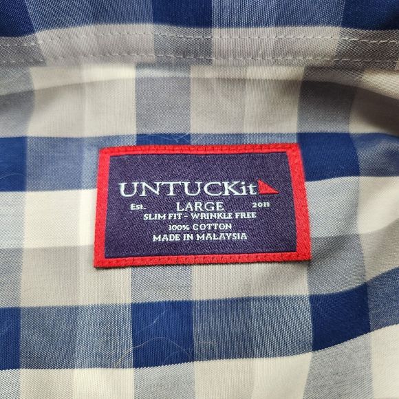 Untuckit Mens Pomerol Button Front Shirt Size L Long Sleeve Slim Gray Blue Check - Picture 3 of 11